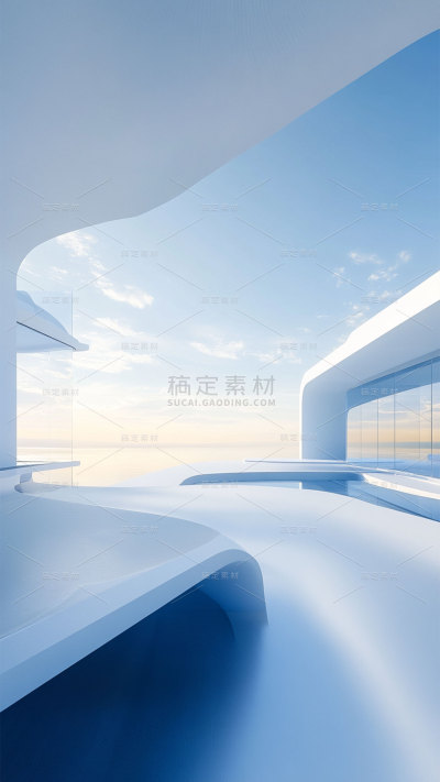 建筑系列通用蓝色建筑简约空间感渐变背景