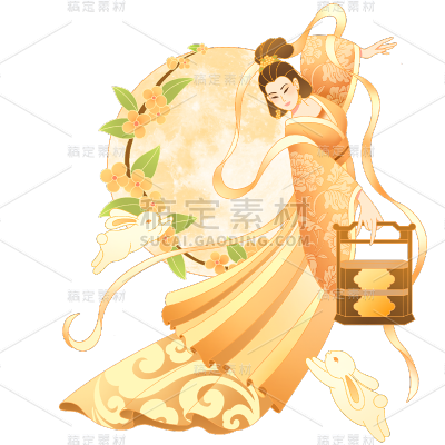 中秋节中国风插画嫦娥元素