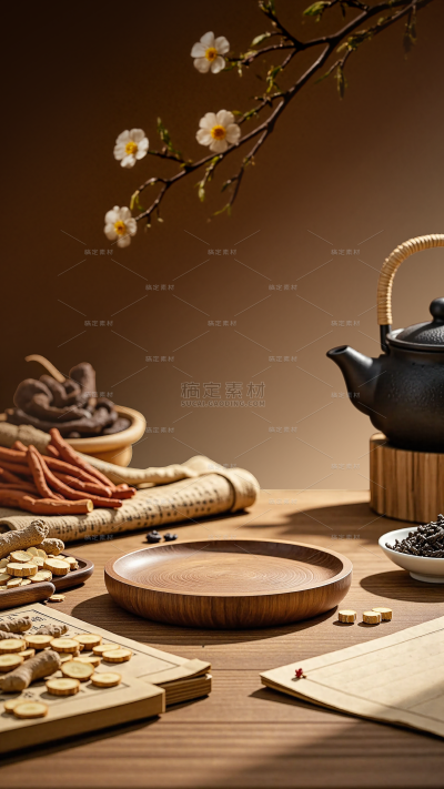 常规背景系列实景风中药药材实木展台背景