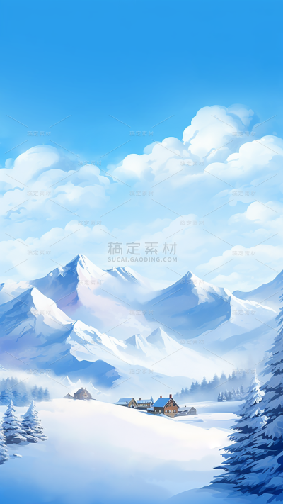 冬季冬天卡通感插画雪景场景背景图片素材