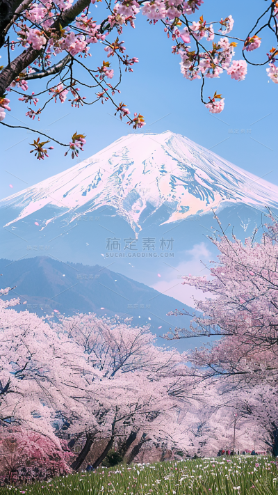 植物通用实景粉色樱花公园场景背景图片素材