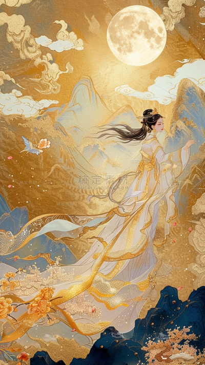 中秋节系列鎏金敦煌通用背景素材