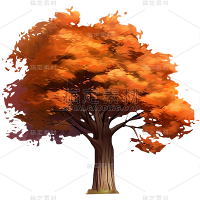 秋季秋天手绘插画黄色植物树木贴纸