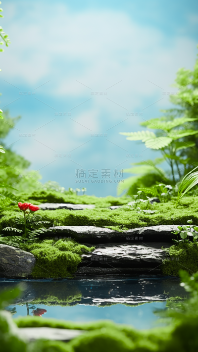 通用电商促销户外绿植场景3D立体C4D场景背景图片素材