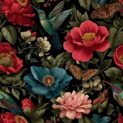植物系列工笔画彩色花卉飞鸟插画（td）