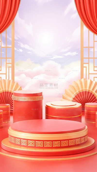 促销系列红色喜庆感展台活动背景场景图片