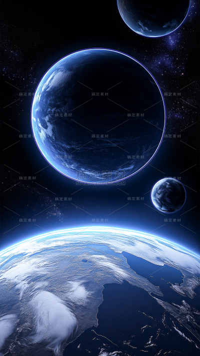 宇宙系列发光星球轮廓+多个星球