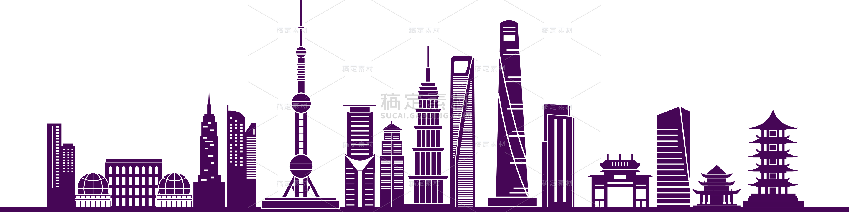 建筑系列紫色城市建筑线稿元素（td）