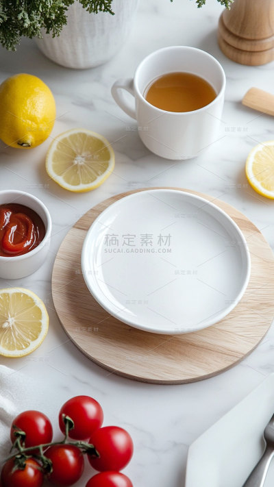 美食写实美食西式展台背景白色桌面