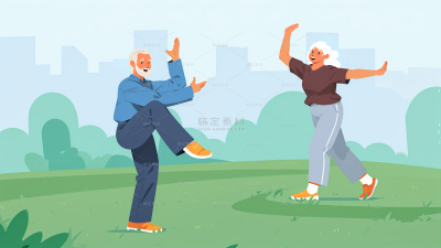 健身系列卡通风老年人打太极运动插画（td）