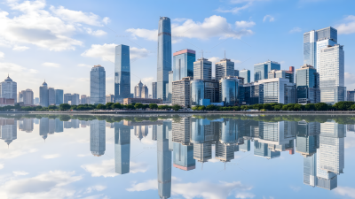 建筑系列蓝天白云城市建筑群江面倒影（td）