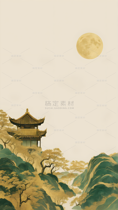 中国风通用新中式青山鎏金背景