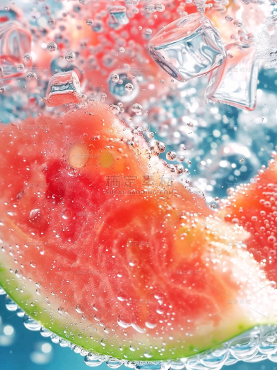 夏季果蔬实景西瓜气泡水背景素材