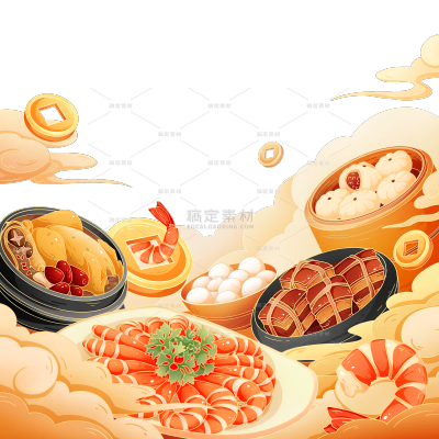 美食新国风手绘国潮美食