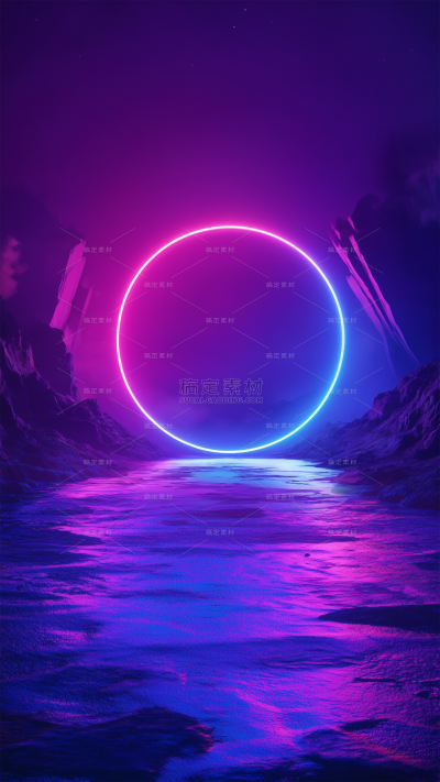 背景系列科技感夜晚山谷弥散霓虹光圈倒影背景