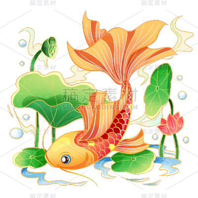 生产素材通用手绘描边锦鲤插画动物贴纸元素素材