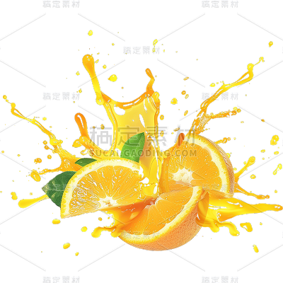 果汁通用-写实多个橙子果汁飞溅贴纸