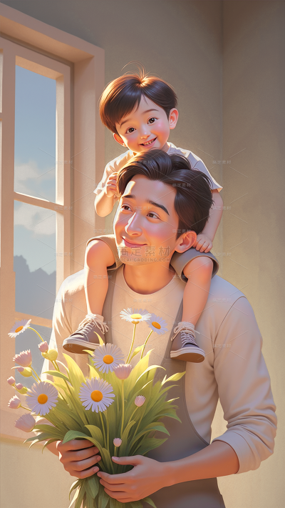 父亲节温馨光感亲子互动插画背景