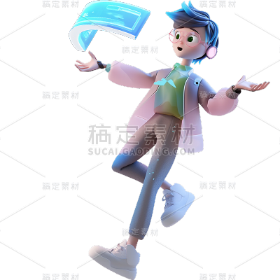 通用3D卡通感科技人物单人人物贴纸