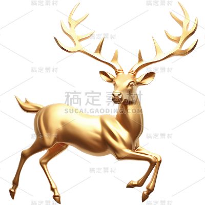 圣诞节平安夜3D立体金色麋鹿圣诞装饰元素素材