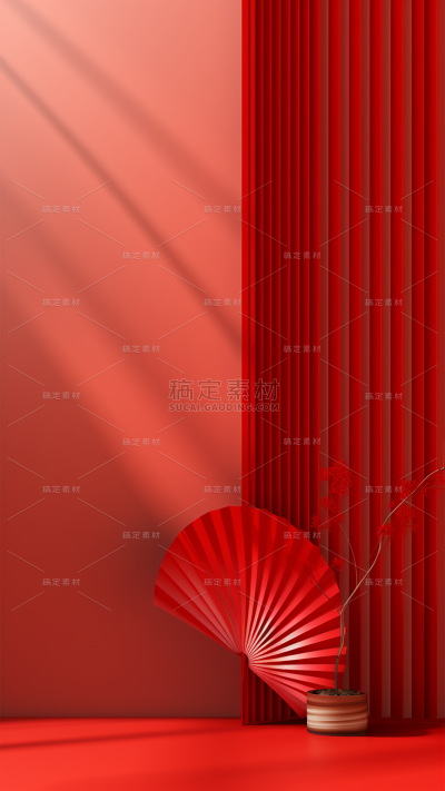 通用电商促销3D立体中国风中式室内光感场景背景图片素材