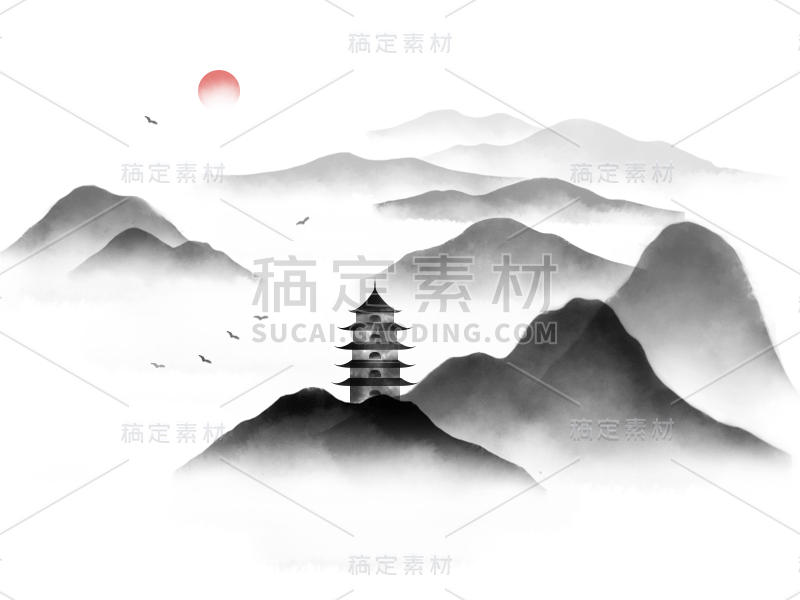 中国风水墨山水元素