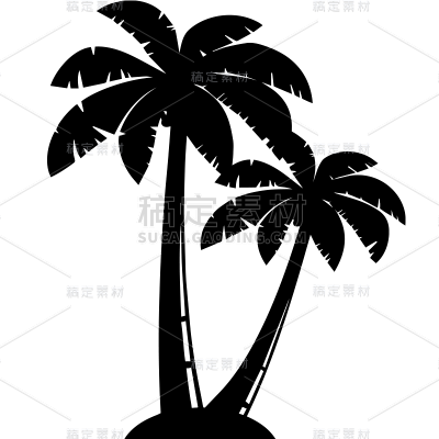 常规系列黑色卡通椰子树剪影通用元素素材