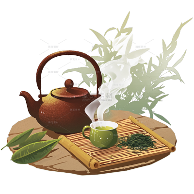 饮品系列中国风茶茶具元素水彩插画