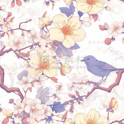 植物通用插画无缝花朵背景场景图片素材