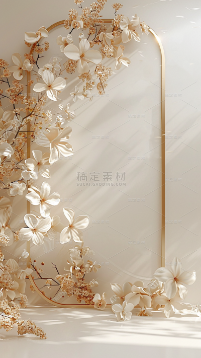 植物通用3D简约几何花朵背景场景图片素材
