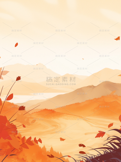 秋天系列插画秋天山水通用背景素材