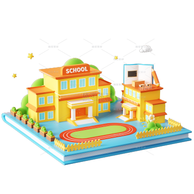 软3D校园场景书本与校园创意组合场景贴纸