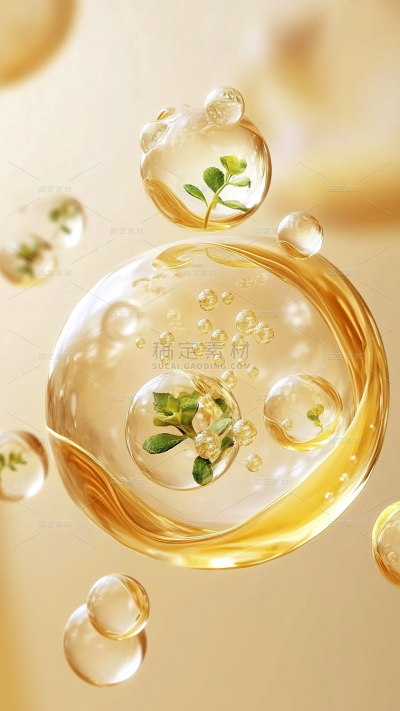 美妆系列科技感多个金色小分子和大分子特效平铺图片