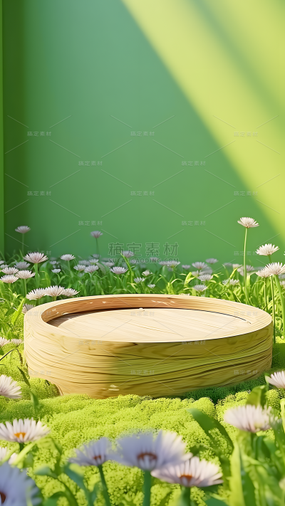 春天春季春日实景植物展台户外草地场景背景图片素材