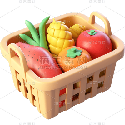彩色立体风菜篮子物品贴纸