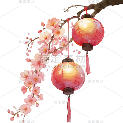 中国风通用古风插画灯笼元素素材