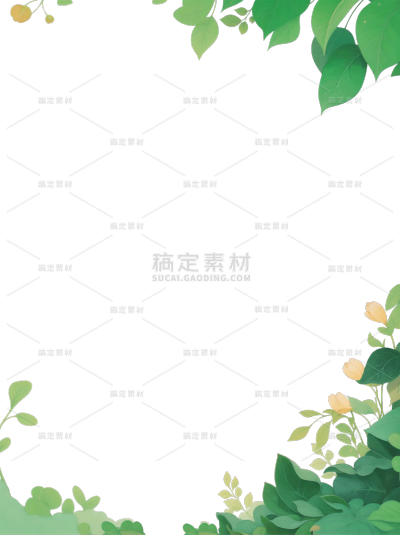 植物系列扁平插画绿叶边框元素