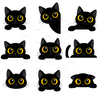 动物系列卡通可爱黑猫插画元素组合（td）