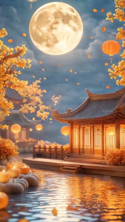 中秋节桂花花好月圆背景图片