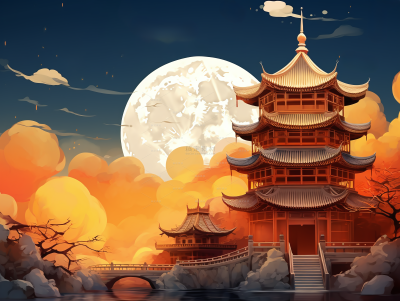 中秋节八月十五场景背景