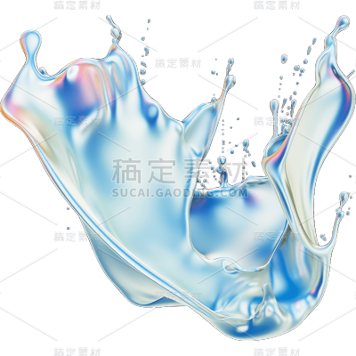 3D风格蓝色浪花贴纸