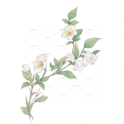 植物系列古风工笔画茉莉花插画