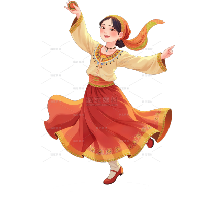 风光系列插画风跳舞的新疆女孩元素