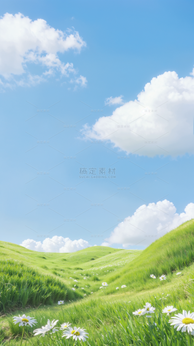 风光系列实景感蓝天草地鲜花背景