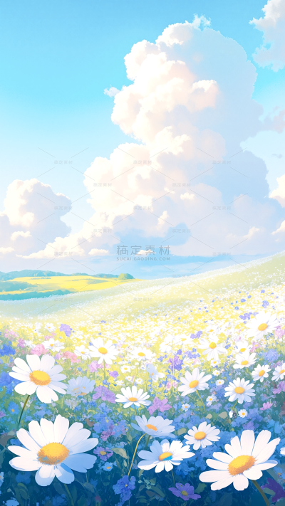 植物系列梦幻感插画风花海背景