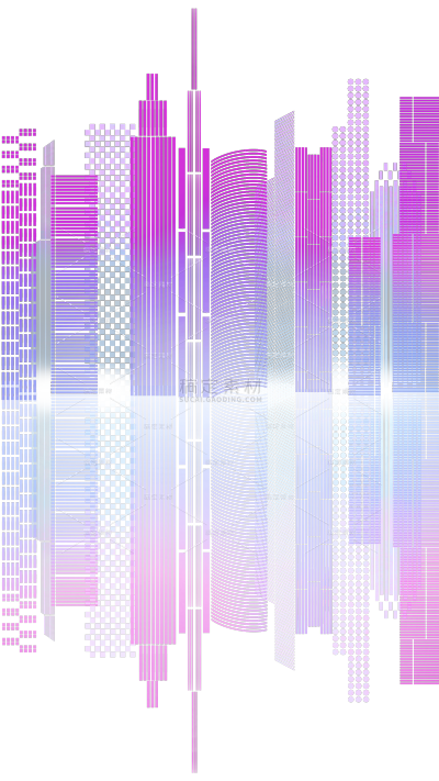 科技风插画风紫色几何渐变建筑元素