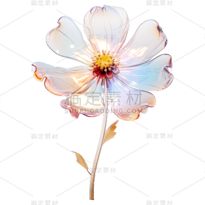 3D透明玻璃花朵粉色花卉植物
