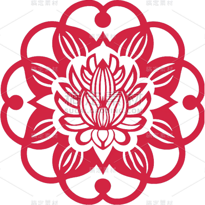 剪纸荷花元素