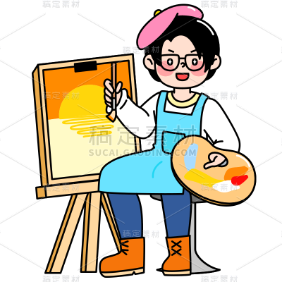 粗描边儿童人物插画小男孩画画人物贴纸