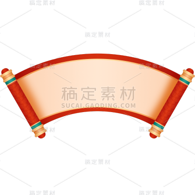 中国风中式扇形卷轴红色文本框元素素材